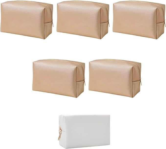 Bridesmaid Proposal Gifts Letter Cosmetic makeup bag bulk for Wedding Party Favors Bachelorette party decorations Toiletry Organizer Bag Makeup Case Gift (6, White&Gold)