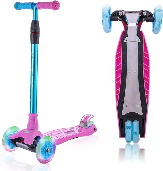 3 Wheel Scooter for Kids Ages 6-12,Kids Scooter with Light Up Wheels, Sturdy Deck Design, and 4 Height Adjustable Suitable for Kid Ages 3-12