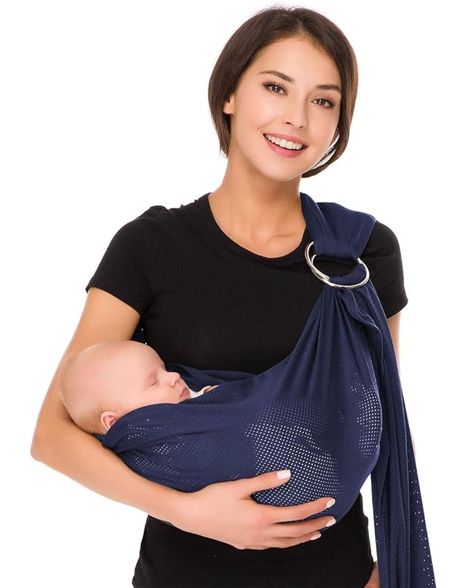 CUBY Water Baby Sling Carrier Lightweight Breathable Mesh Baby Wraps Carrier Adjustable Ring Sling Quick-Drying Baby Carriers Sling for Newborn Toddler Summer Swimming Pool Beach(Dark Blue)