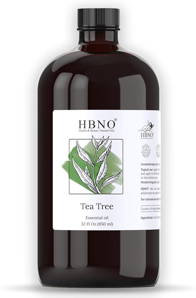 HBNO Tea Tree Oil - Huge 32 oz (950ml) Large Size - Ideal for Diffusers, Cleaning Agents, Deodorizers, and Flavoring Agents.