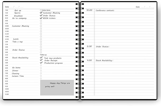 Undated Daily Planner - Undated Planner with Hourly Schedules, Action Items and Follow-up, A4 Daily Organizer Notebook to Increase Productivity, Appointment Book for Time Management, 8.5 × 11 Inch