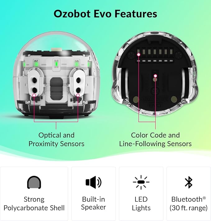 Evo Entry Kit: Interactive Coding Robot, Kids Ages 5+, Includes Color Code Markers, Charging Cable, Zip Case, Access to 700+ STEM Lessons - Educators & Parents, No Coding Experience Required