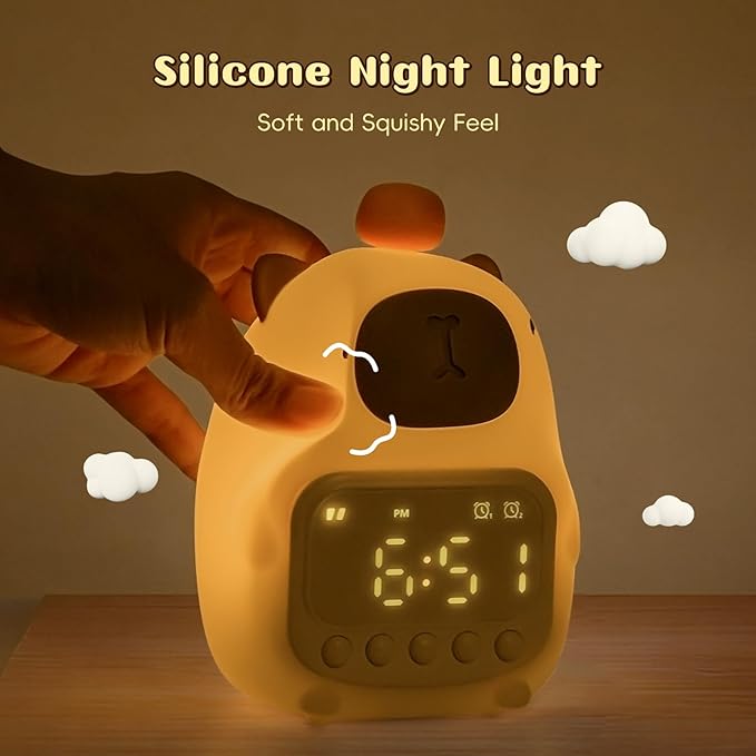 Capybara Alarm Clock with Night Light for Kids, 7 RGB Color Cute Alarm Clocks for Bedrooms Ok to Wake Clocks, Silicone Animal Tabletop Lamp for Teen Girls Boys