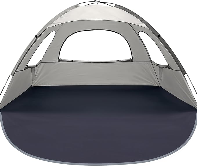 WhiteFang Beach Tent Anti-UV Portable Sun Shade Shelter for 3/4/6/8 Person, Extendable Floor with 3 Ventilating Mesh Windows Plus Carrying Bag, Stakes and Guy Lines
