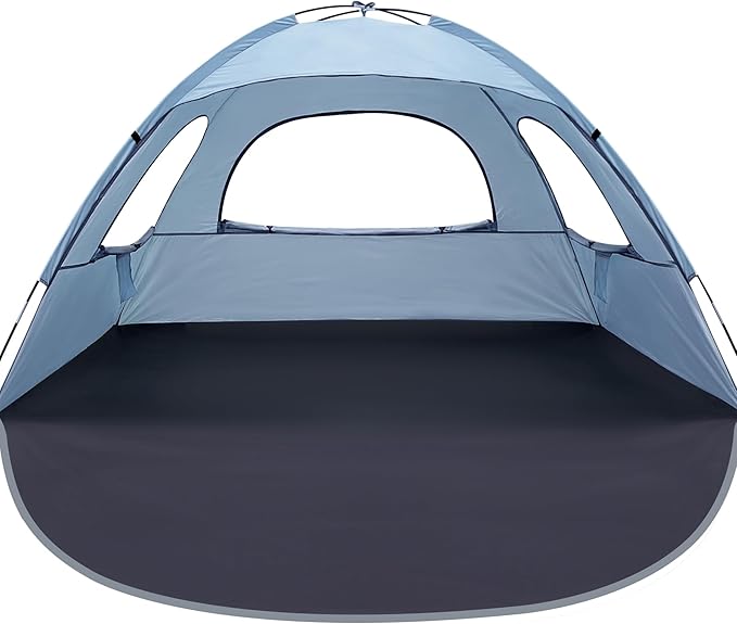 WhiteFang Beach Tent Anti-UV Portable Sun Shade Shelter for 3/4/6/8 Person, Extendable Floor with 3 Ventilating Mesh Windows Plus Carrying Bag, Stakes and Guy Lines