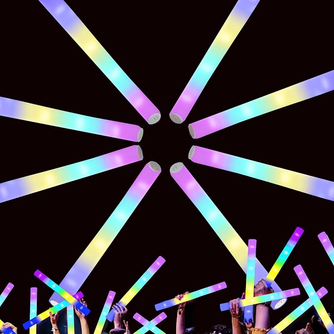 48-Count Foam Glow Sticks Party Pack - 4 Colors, Steady Bright Light Up Sticks for Weddings, Birthdays, Christmas, Halloween | Foam Glow Sticks Bulk Reusable, 6-Hr Glow, Eco-Friendly Foam