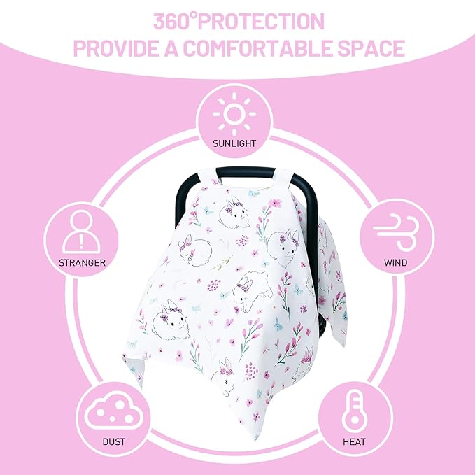 80S Muslin Car Seat Cover for Babies - Soft & Breathable Infant Carrier Canopy, Lightweight Sunshade for Summer, Universal Fit for Baby Boys & Girls