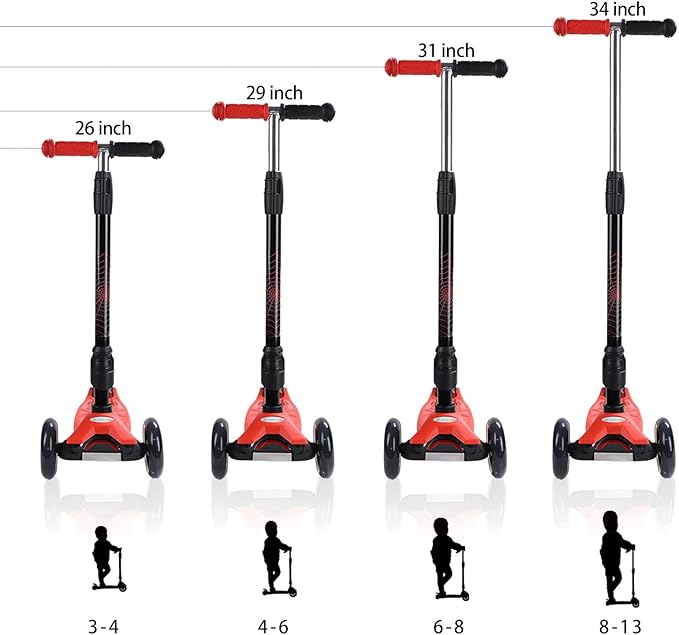 3 Wheel Scooter for Kids Ages 6-12,Kids Scooter with Light Up Wheels, Sturdy Deck Design, and 4 Height Adjustable Suitable for Kid Ages 3-12