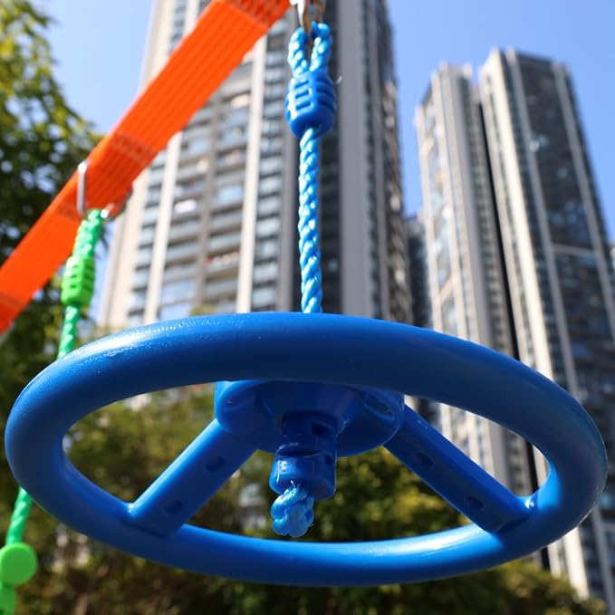 2-Pack Ninja Wheel Obstacle for Kids - 360° Rotatable Swing Monkey Wheel for Ninja Warrior Obstacle Course for Kids Ninja Warrior Slackline Kits - Blue, Yellow Color in Set