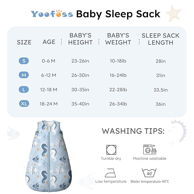Yoofoss Baby Sleep Sack 6-12 Months, TOG 2.5 Baby Wearable Blanket with 2-Way Zipper, 100% Organic Cotton Fabric Winter Newborn Sleeping Sack, Warm Soft Comfy