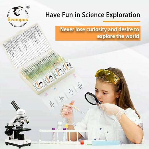 30 Prepared Microscope Slides with Specimens for Kids Students-Animal and Plant Microscope Slide Sets - Random Delivery (Either One Set) for Biological Lab, Children's Science Education, Homeschooling