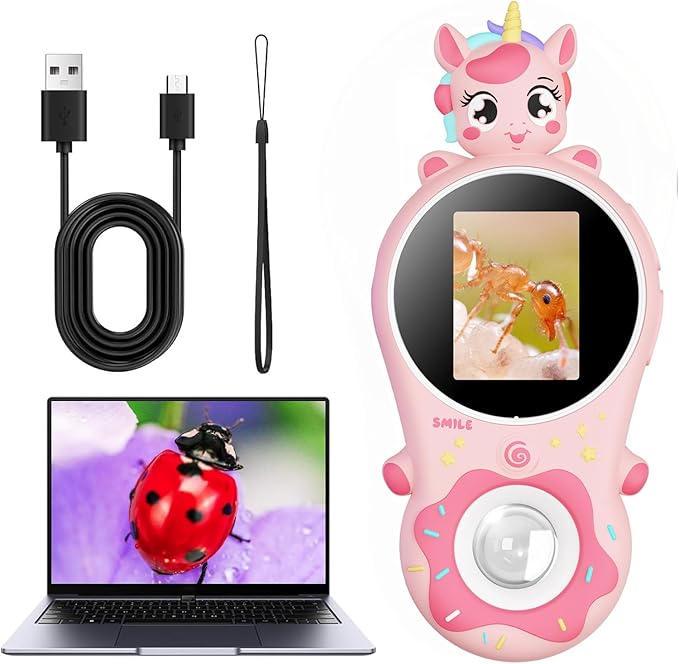 Kids Microscope,Ashfly 200X Magnifier for Kids,Mini Pocket Portable Digital Microscope for Educational Science Toys,Birthday Gifts for Age 3 4 5 6 7 8 Girls