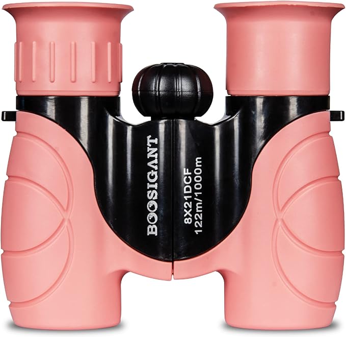 Pink Binoculars for Kids Ages 4-12, Durable & Lightweight Outdoor Telescope for Girls, Educational STEM Toy with Clear Vision, Adjustable Focus, Carry Bag (Perfect for Bird Watching, Camping, Travel)