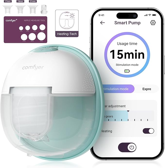 Heated Wearable Breast Pump, Industry-Leading Heating Tech, Innovative Magnetic Charging Cable, App Control, Anti-dust Cover, Hospital-Grade Suction, 1 Pack