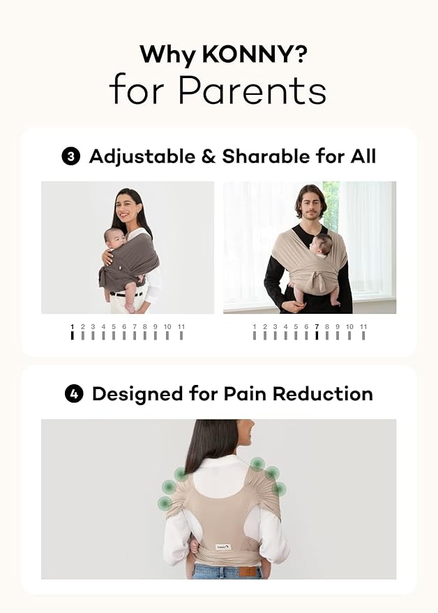 Konny Baby Carrier Flex SoftBreeze with Head Support - Adjustable, Easy to Wear Baby Wrap Sling, Perfect for Newborn Babies Essentials up to 44 lbs (M-4XL) - Beige