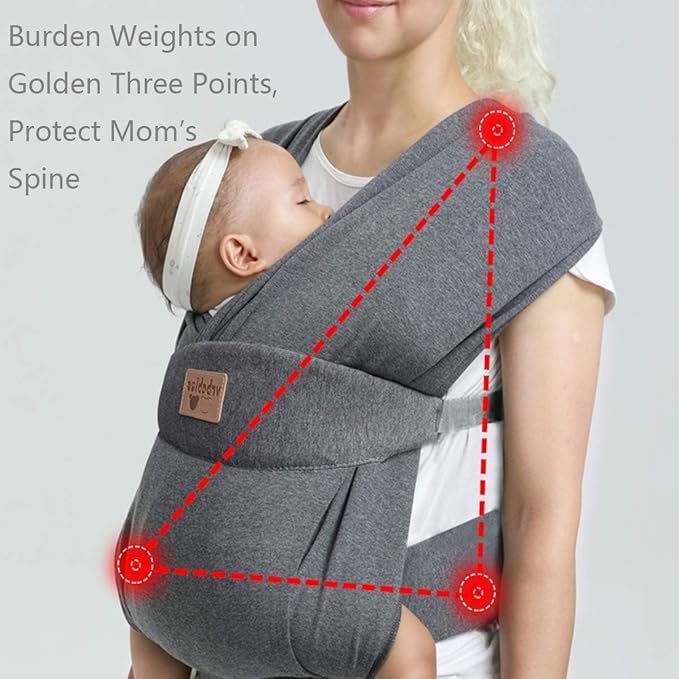 Baby Wraps Carrier Sling, Baby Carrier for Newborns and Toddlers,Skin-Friendly and Soft Front Baby Carrier Wrap Perfect Baby Gifts (Grey, Cotton)