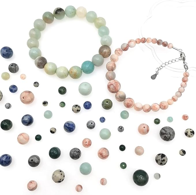 Natural Round Stone Beads About 720pcs Genuine Real Healing Crystal Stones Beading Loose Gemstone DIY for Bracelet Jewelry Making Kit(4/6/8/10mm,6 Color B)