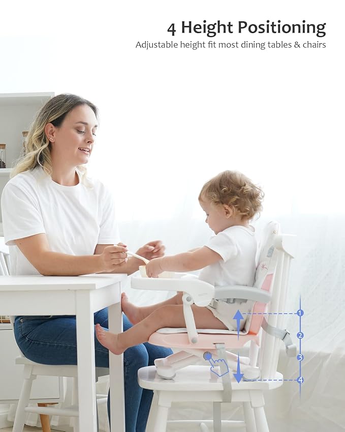Baby Booster Seat for Dining Table with Removable Tray & Cushion, 3in1 Portable Toddler Booster Seat, 4 Height Adjustable Travel High Chair for Babies and Toddlers