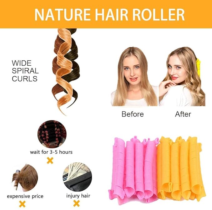 48PCS Hair Curlers Heatless Spiral and Wave Two Styles Formers(12inch) No Heat Curlers with 4PCS DIY Styling Hooks for Women and Girls’Short or Medium Hair (12 inch) Mixed Colors