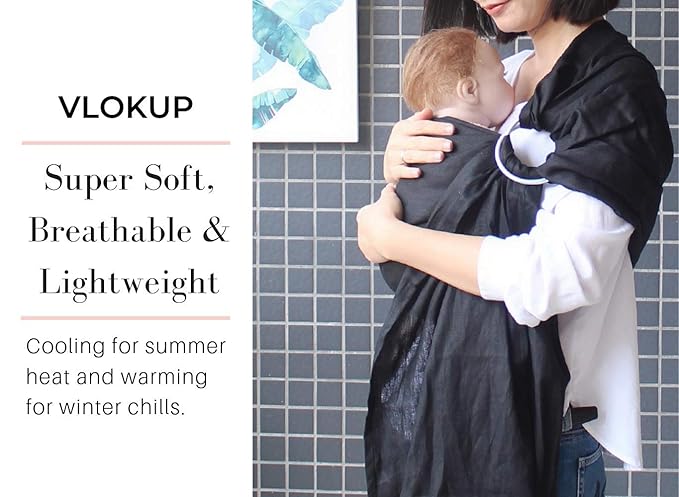 Ring Sling Baby Carrier, Soft Cotton Baby Sling Carrier Newborn to Toddler, Baby Wrap Carrier for Plus Size Parents, Perfect Shower Gift, Black