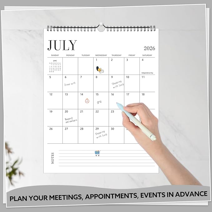 Wall Calendar 2025-2026, 18 Month Calendar from July 2025 to December 2026 14.5" x 11.8" Large Desk Calendar with Twin-Wire Binding for Home Office Planning Personal Organisers, Simple Style