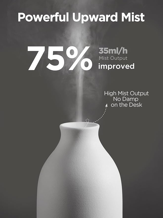 InnoGear Essential Oil Diffuser, 150ml Ceramic Stone Diffuser Handcrafted Aromatherapy Diffusers Ultrasonic Cool Mist Humidifier Vaporizor with 2 Mist Modes Waterless Auto Off for Room Office, White