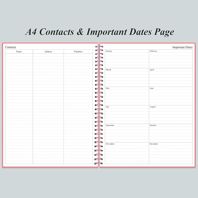 Daily Planner Undated - A4 To Do List Notebook Hourly Schedules, Spiral Appointment Planner for Women and Men,PVC Hardcover, Inner Pocket, Elastic Closure, 8.5" x 11", Pink