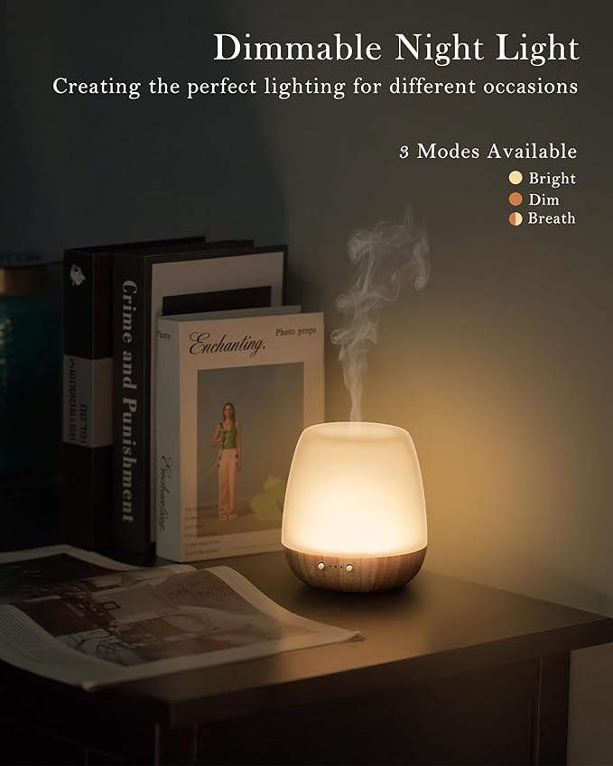 Glass Essential Oil Diffuser, 180ml Ultrasonic Aroma Diffuser for Essential Oil Large Room, Auto-Off Timer & Night Light, Quiet, Air Diffusers for Home Bedroom Office, Gift Idea