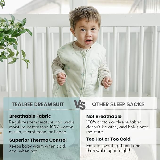 Tealbee Dreamsuit: Toddler Sleep Sack with Feet 12-18 Months, 18-24 Months - 1.5 TOG Winter Baby Wearable Blanket for Walkers - Rayon made from Bamboo, Organic Cotton Sleep Bag - Seashell