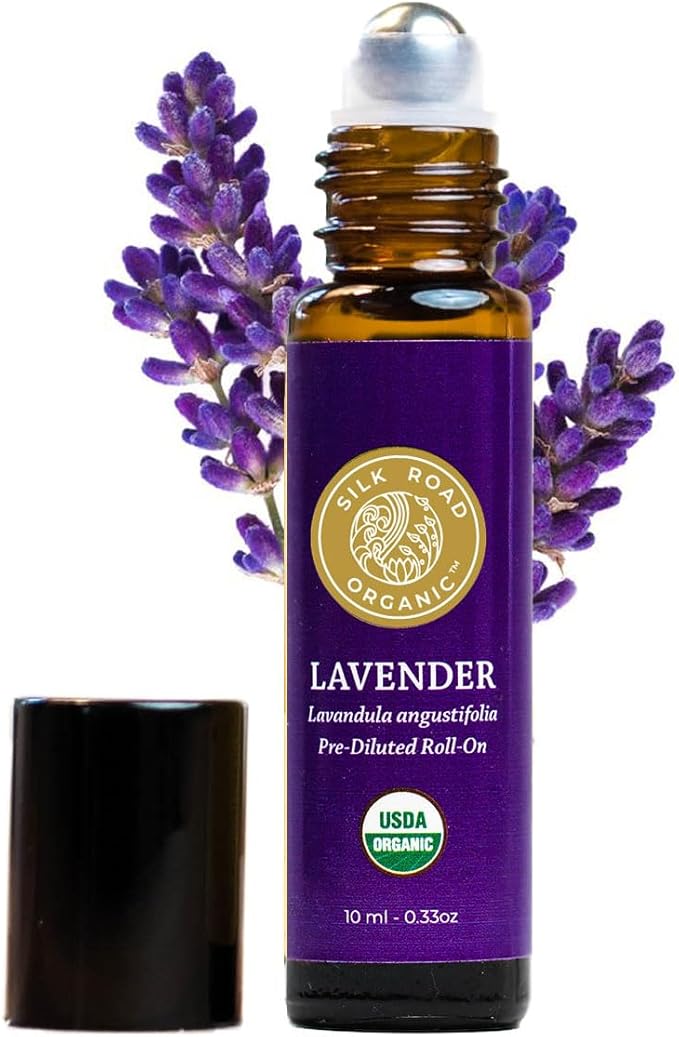 Silk Road Organic Lavender Essential Oil Roll On, Lavandula Angustifolia, 100% Pure USDA Certified Aromatherapy for Calming, Relaxation & Skin - 10 ml Roller - Always Pure, Always Organic