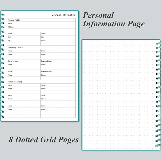 Daily Planner Undated - B5 To Do List Notebook Hourly Schedules, Spiral Appointment Planner for Women and Men, PVC Hardcover, Inner Pocket, Elastic Closure, 7" x 10", Teal