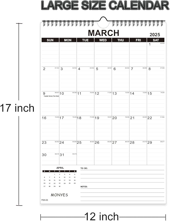 Wall Calendar 2025-2026 Large, 17" x 12" Academic Calendar, Monthly Calendar with Wire Binding & Hanging Hook, Large Wall Calendar