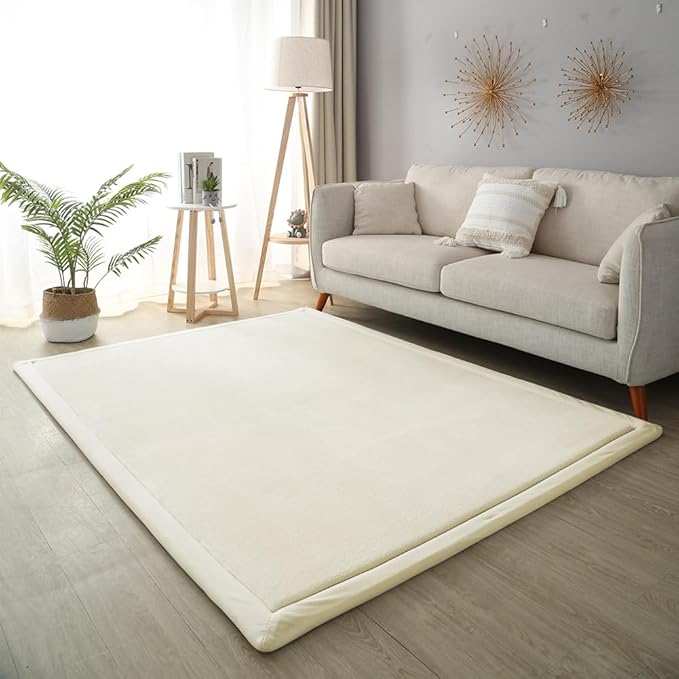 Loartee Coral Velvet Crawling Rug (6'7"x7'10", Beige) for Toddler Children Play Area Rug Yoga Mat Exercise Pad Carpet