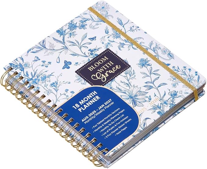 Votum August 2025 to January 2027 Large Back to School Academic Planner- Daily, Weekly & Monthly Organizer with Pens, Stickers, Sticky Notes, and a Sturdy Cover - Bloom with Grace