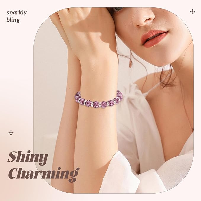 160pcs 10mm Rhinestone Beads for Jewelry Making, Light Purple Shiny Round Disco Beads Bulk, Sparkle Crystal Clay Christmas for Bracelet Baseball Necklace Earring Crafting and DIY