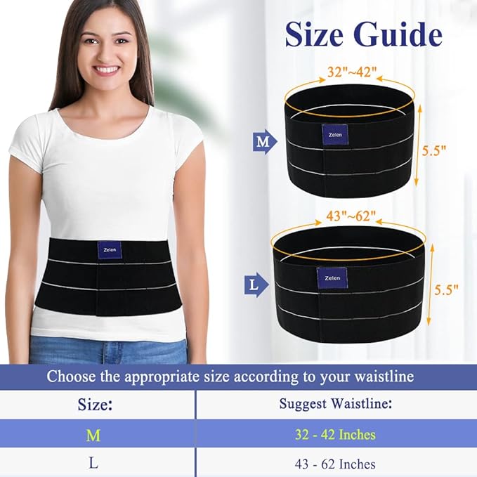 Umbilical Hernia Belt for Men Women Hernia Support Abdominal Binder Post Surgery Stomach Binder Belly Band for Men Surgical Binder Compression Navel Hernia Band Brace Abdominal Wrap (32-42 in)