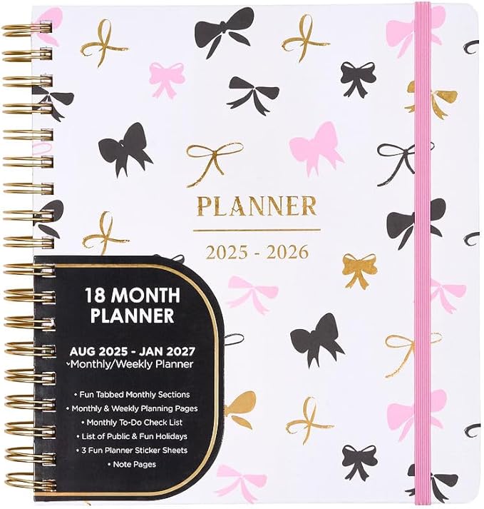 Votum August 2025 to January 2027 Large Back to School Academic Planner- Daily, Weekly & Monthly Organizer with Pens, Stickers, Sticky Notes, and a Sturdy Cover - Bows Pink