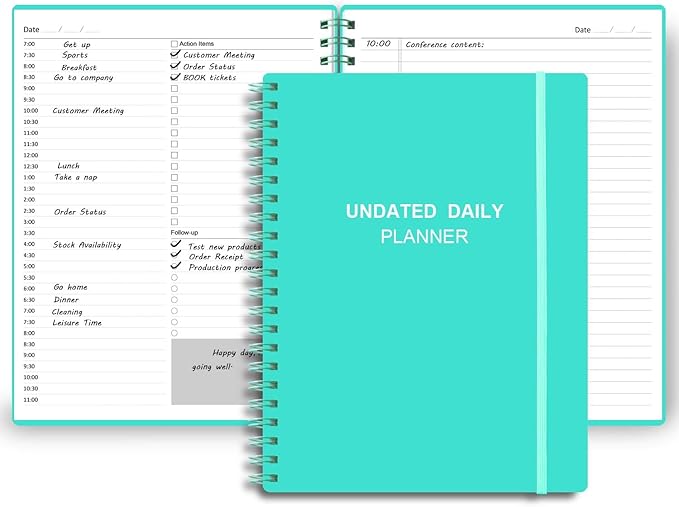 Undated Daily Planner - Undated Planner with Hourly Schedules, Action Items and Follow-up, A4 Daily Organizer Notebook to Increase Productivity, Appointment Book for Time Management, 8.5 × 11 Inch