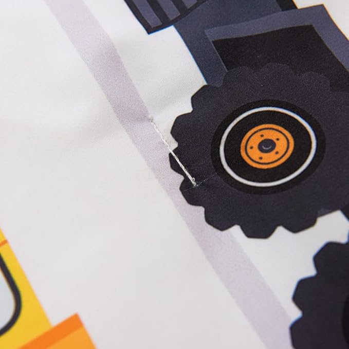 NTBED 4 Pieces Construction Toddler Bedding Set for Baby Boys, Truck Vehicles Excavator Cars Printed, Includes Comforter, Flat Sheet, Fitted Sheet and Pillowcase,White