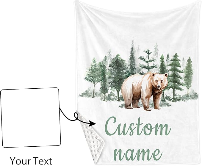 Personalized Baby Crib Bedding Set, 5-Piece Brown Bear Design Baby Crib Sets with Custom Name, Toddler Double Layer Blanket Fitted Sheets Changing Pad Cover Rug Wall Art Set, Charming Nursery Decor