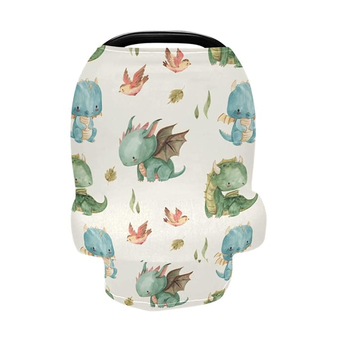 Kigai Cute Dragon Baby Car Seat Covers for Newborn, Breathable Nursing Cover for Breastfeeding Moms, Baby Stroller/Shopping Cart/Stretchy Carseat Cover for Boy & Girl