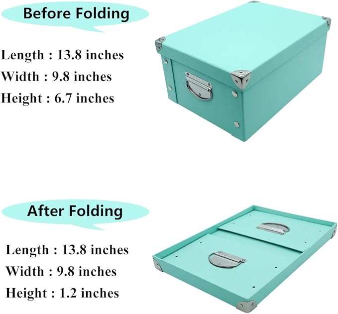 GUOZI Collapsible Storage Box, Decorative Memory Box with Lid & Metal Reinforced Corners, Cardboard File Bin with Handles, Organizer Gift Box for Keepsake Toy Photos Office Nursery Wardrobe Bookshelf