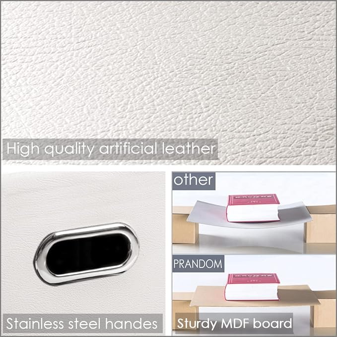 PRANDOM Collapsible Storage Bins with Lids [3-Pack] Leather Fabric Foldable Storage Boxes Organizer Containers Baskets Cube with Cover for Bedroom Closet Office Nursery White (14.9x10.8x10)