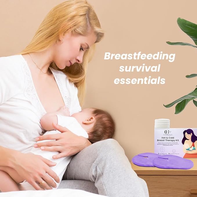 2 Larger Breast Ice Packs with Soft Covers and 6 Breast Pads for Leaking Milk, Hot and Cold Breast Therapy Packs, Breastfeeding Essentials for Relief of Clogged Ducts, Nipple Pain, Engorgement