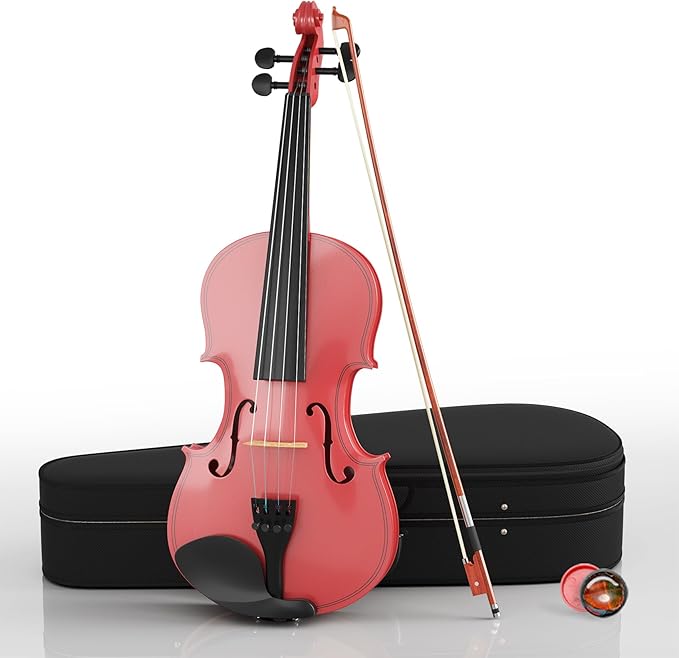 3/4 Beginner Violin Kit, Complete Violin Set with Case, Bow, Rosin, Pink