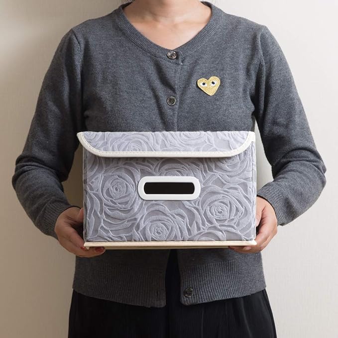 PRANDOM Collapsible Storage Boxes with Lids Fabric Decorative Storage Bins Cubes Organizer Containers Baskets with Cover Handles Divider for Bedroom Closet Living Room 9.8x7.9x6.7 Inch 3 Pack