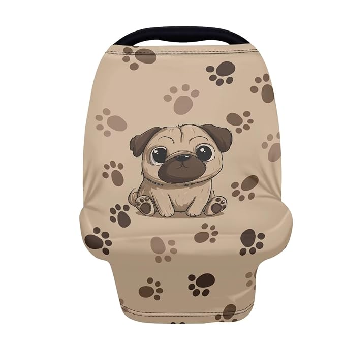 Binienty Brown Dog Paw Prints Infant Carseat Canopy for Boys Girls - Pug Animal Stretchy Breathable Soft Infants Stroller Cover Cozy Car Seat Covers