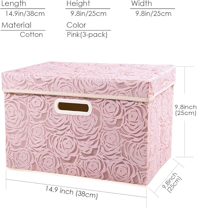 PRANDOM Collapsible Storage Boxes with Lids Fabric Decorative Storage Bins Cubes Organizer Containers Baskets with Cover Handles Divider for Bedroom Closet Living Room 14.9x9.8x9.8 Inch 3 Pack