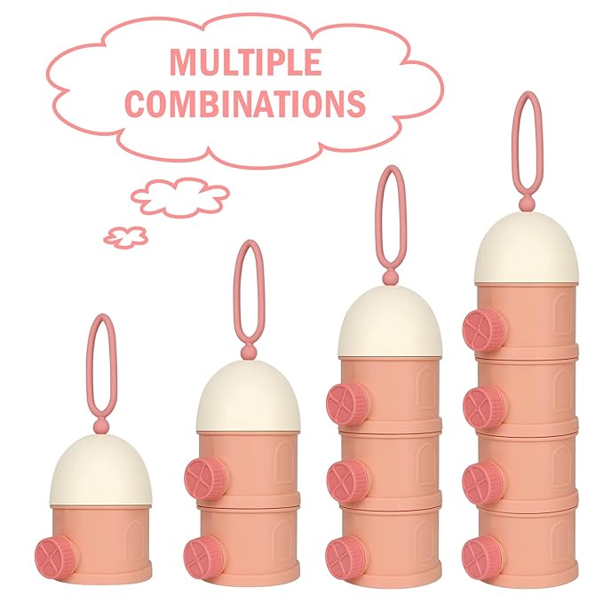 Accmor Formula Dispenser On The Go, 4 Layers Stackable Formula Container to Go, Non-Spill Portable Milk Powder Baby & Kids Snack Container, Pink