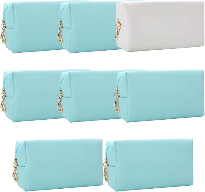 Bridesmaid Proposal Gifts Letter Cosmetic makeup bag bulk for Wedding Party Favors Bachelorette party decorations Toiletry Organizer Bag Makeup Case Gift (8, White&Blue)